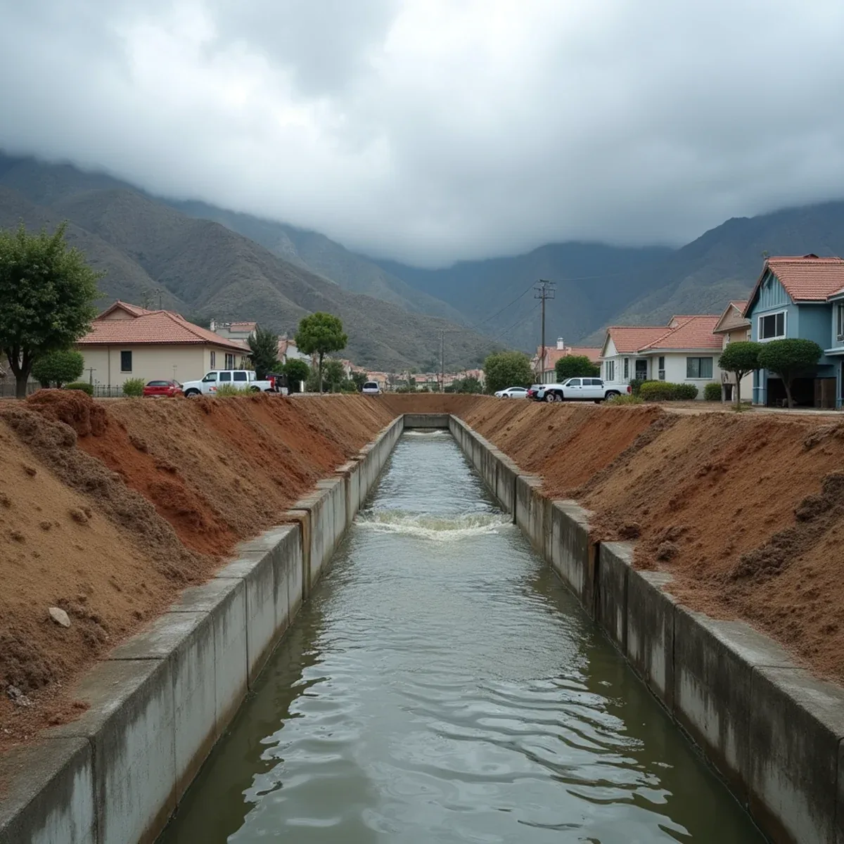 Day Creek flood control channel running below foothill homes in Rancho Cucamonga