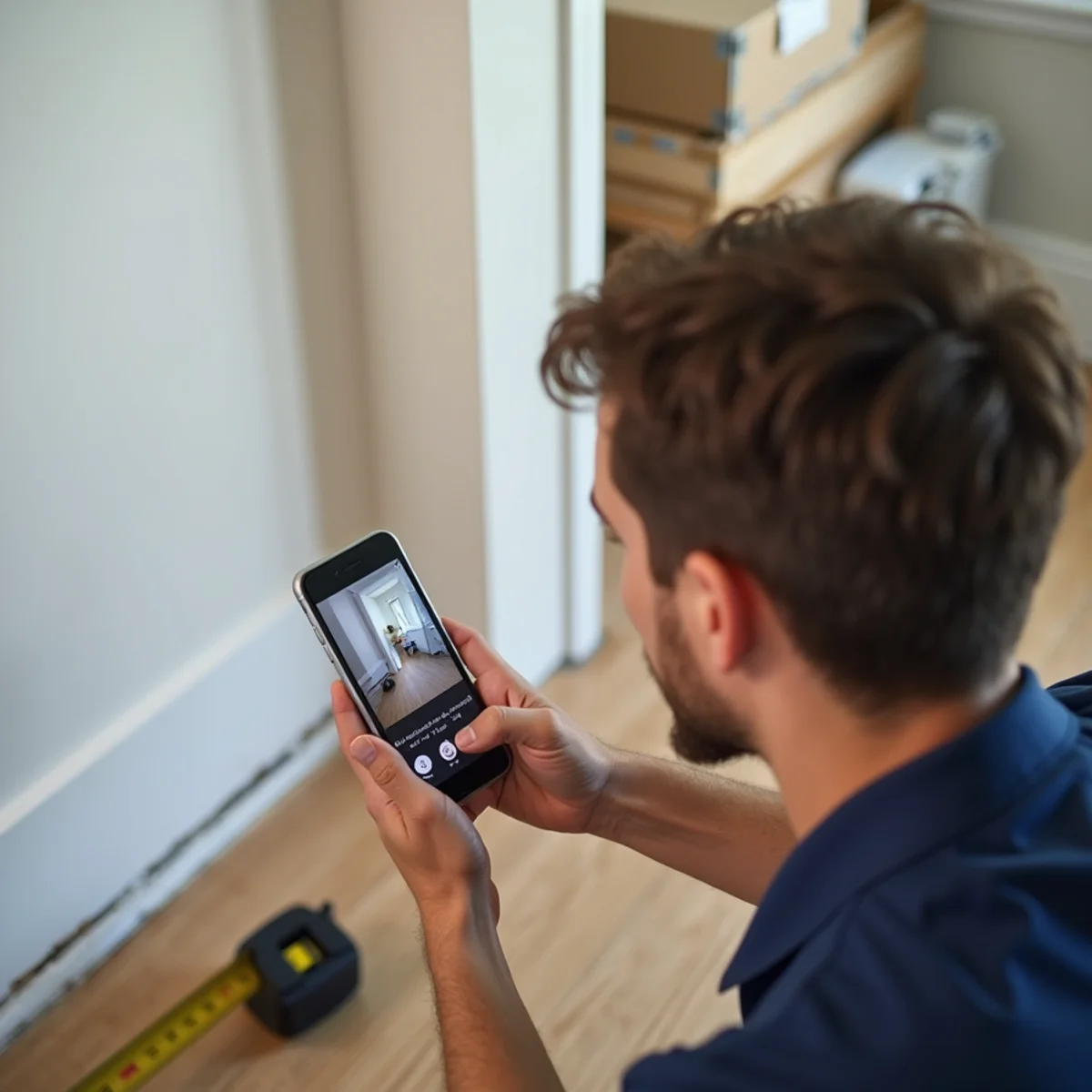 Homeowner photographing water damage for an insurance claim in a Rancho Cucamonga home