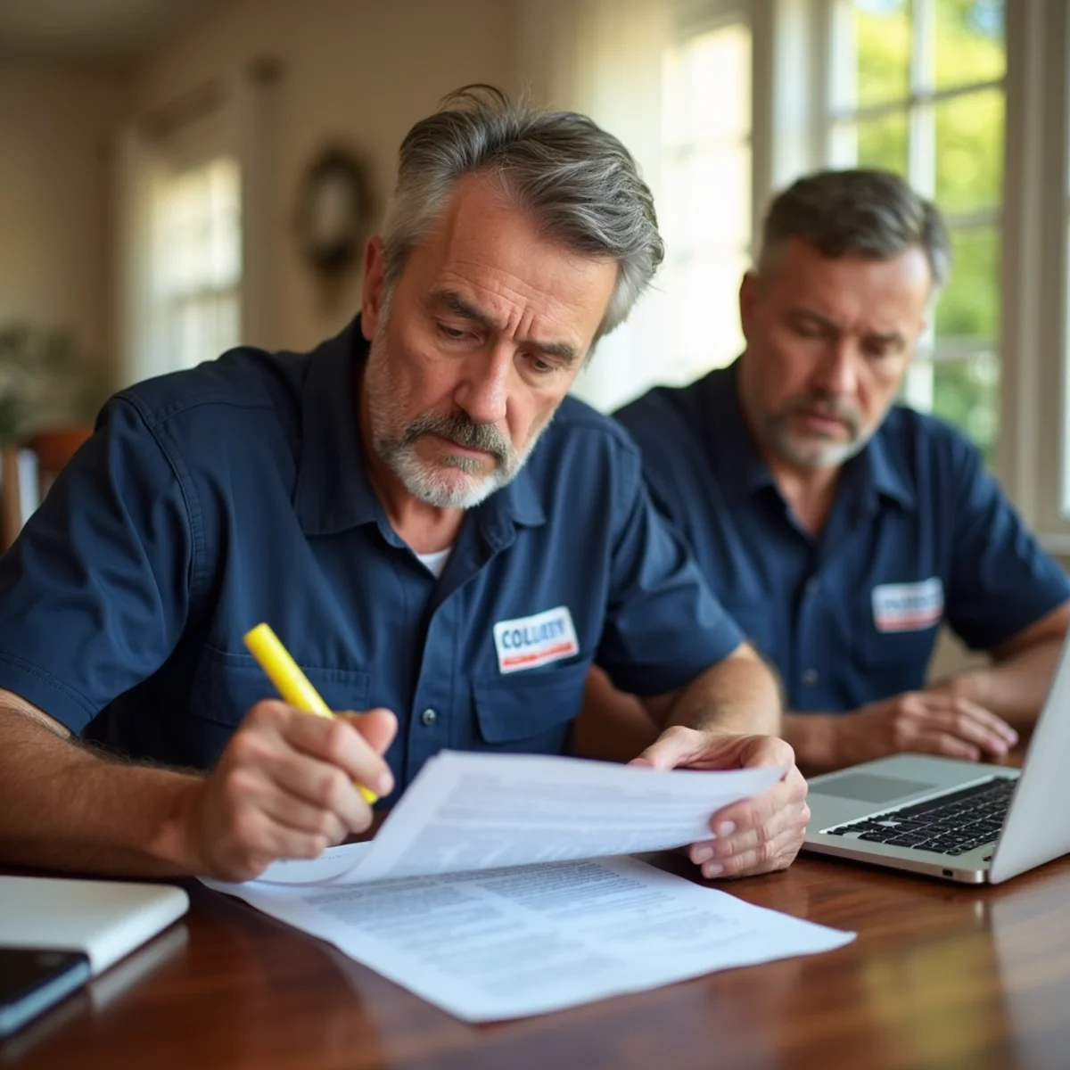 Homeowner reviewing an insurance policy after water damage in a Rancho Cucamonga home
