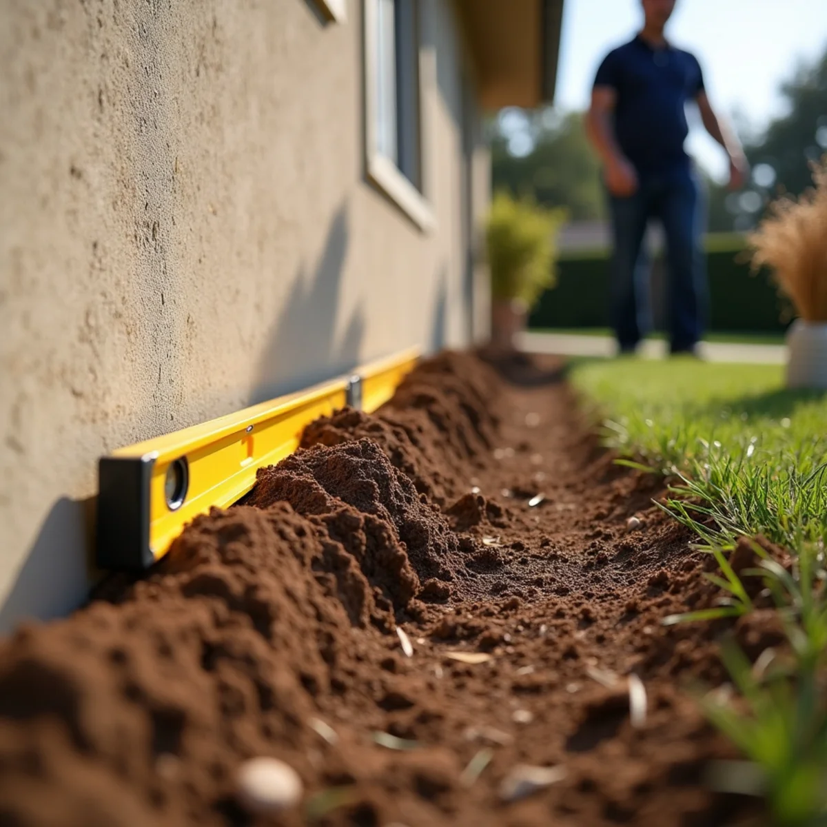 Graded soil sloping away from the foundation of a foothill home