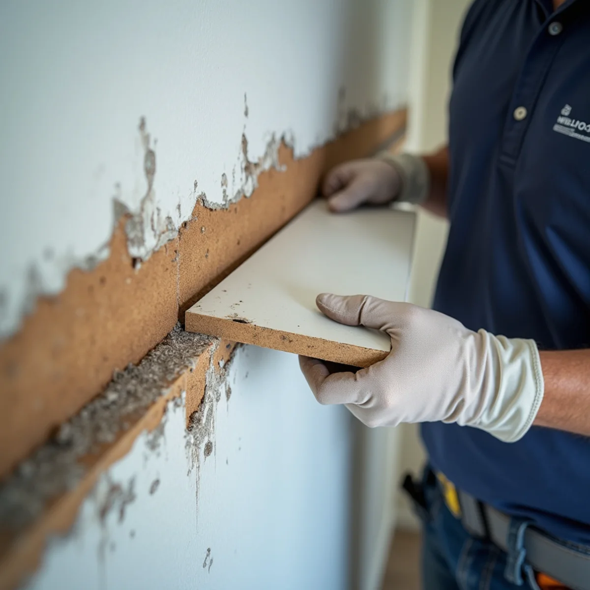 Early mold growth on the back of drywall after a water leak in a Rancho Cucamonga home
