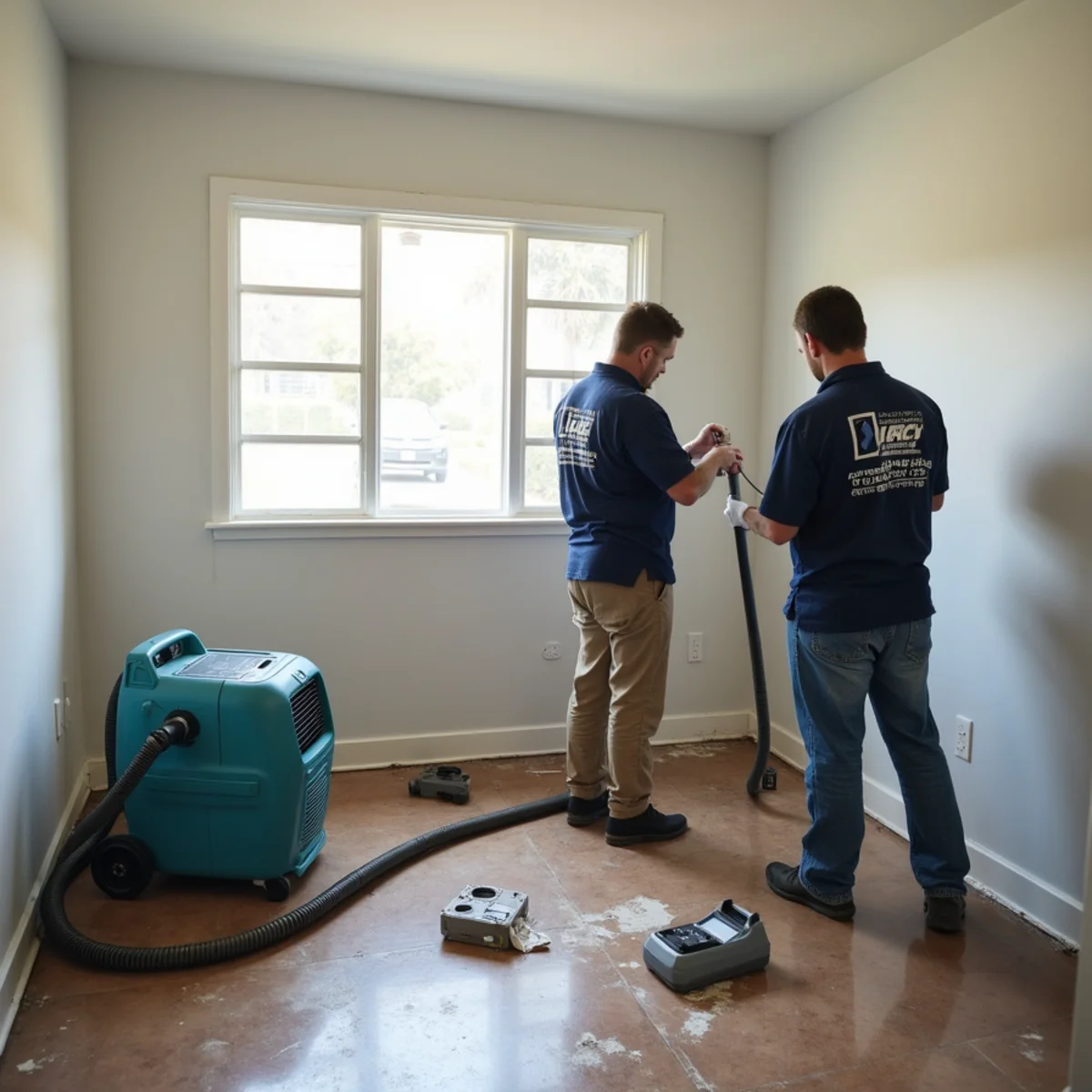 Air movers and dehumidifiers running during structural drying in a La Verne home