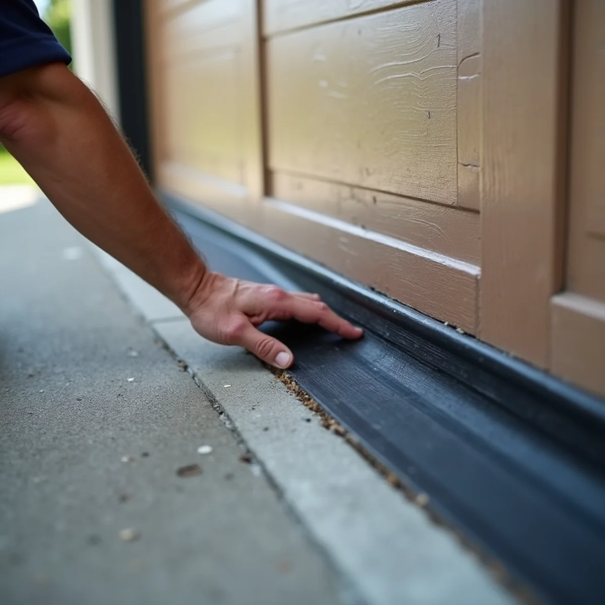 Weatherstripping and threshold at the base of a residential garage door