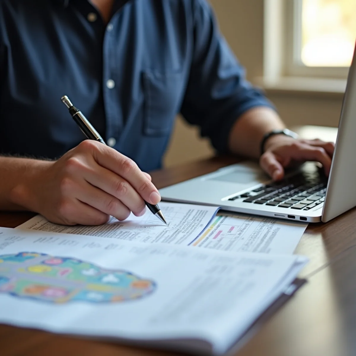 Homeowner reviewing an insurance policy declarations page at a table