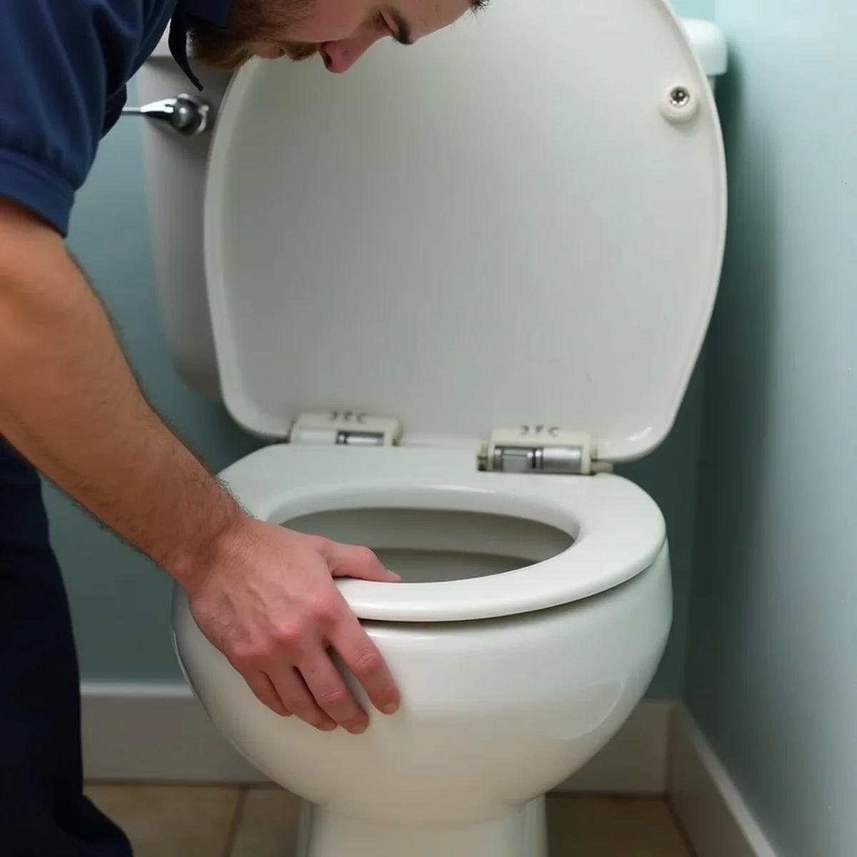 Checking the shut-off valve and supply line behind a residential toilet