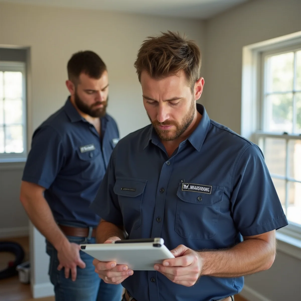 Property manager documenting water damage at a rental unit in Rialto, CA