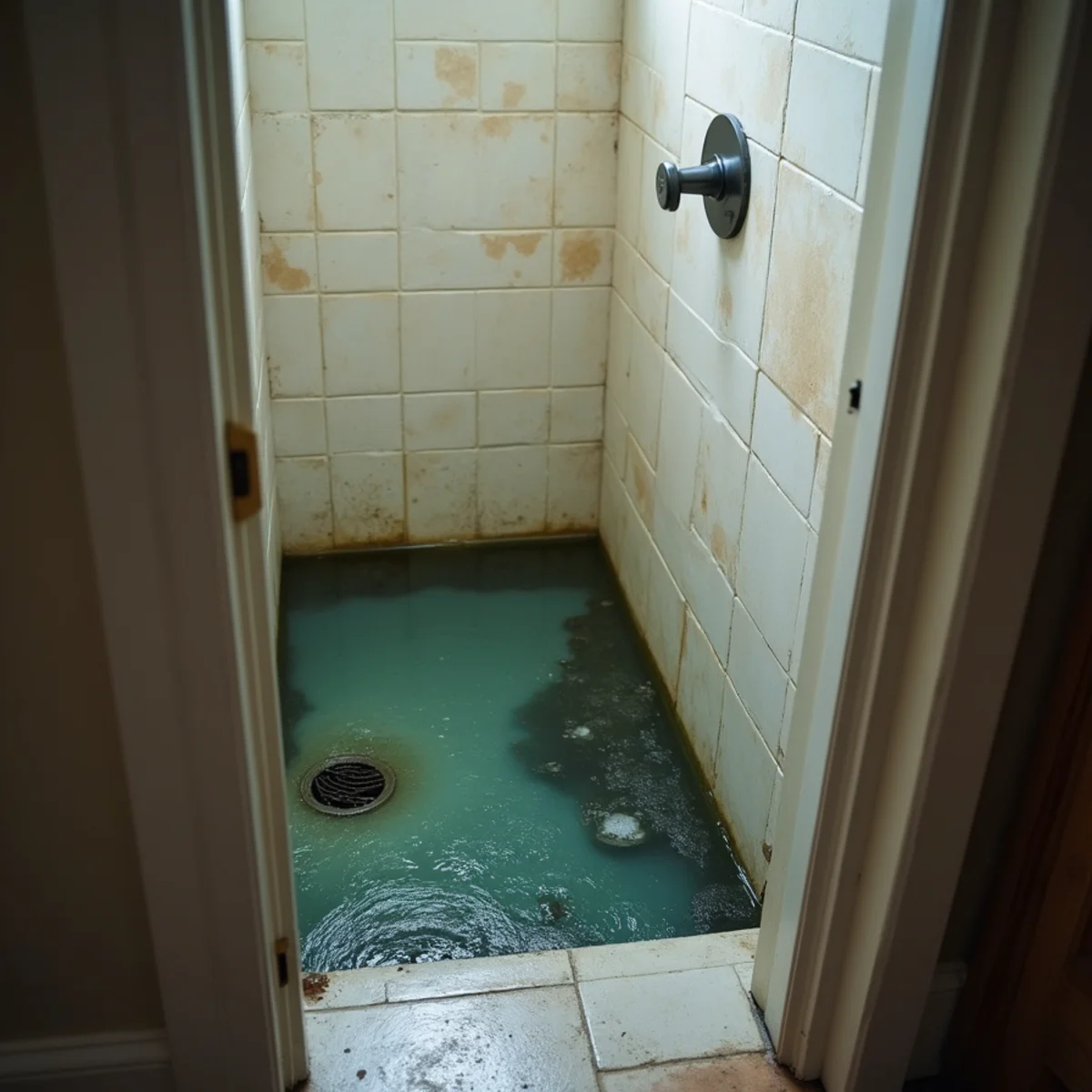 Sewage backing up through a shower drain in a Pomona, CA home