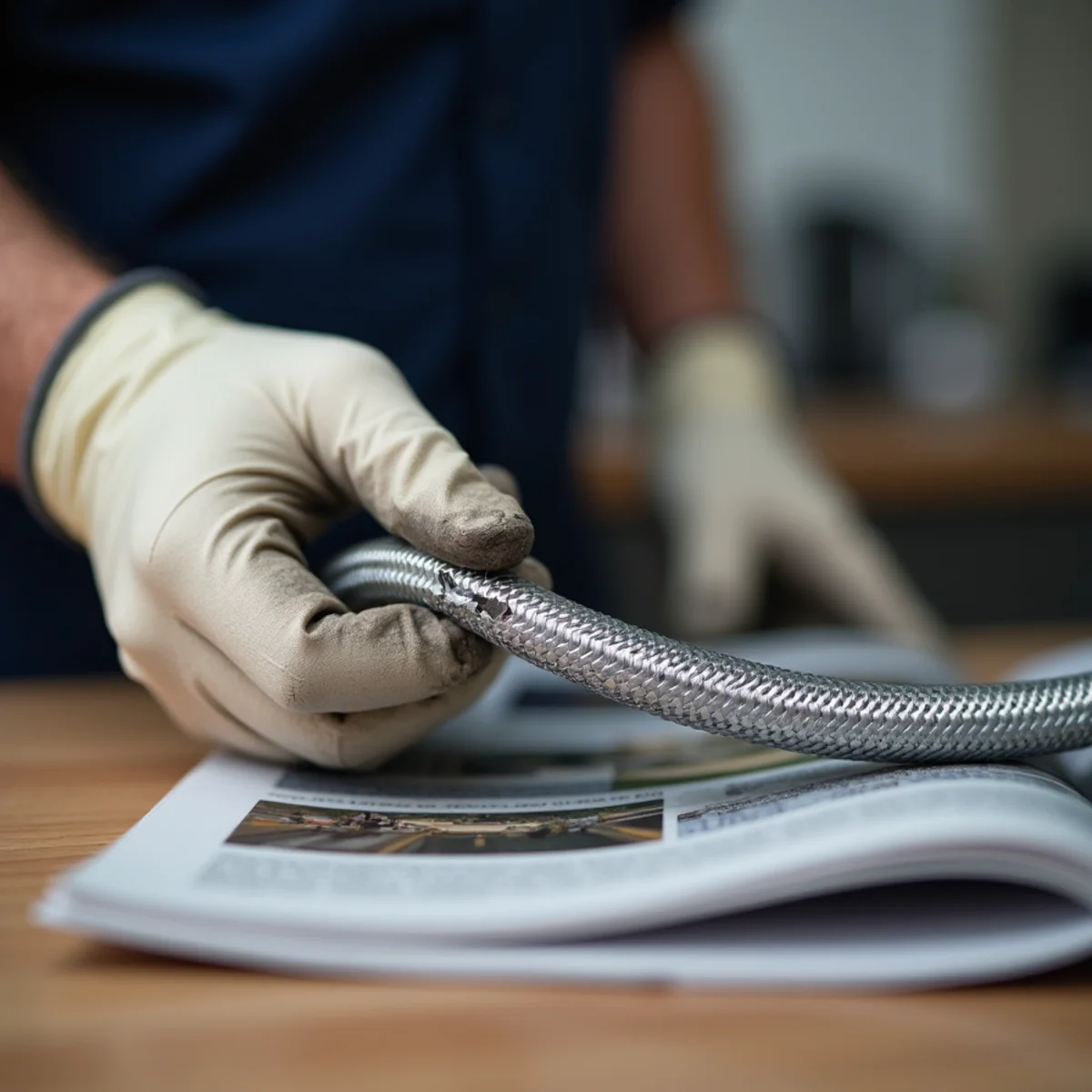 Split braided stainless washing machine supply hose held as insurance evidence