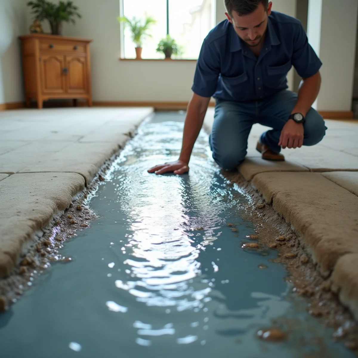 Restoration technician assessing water category during a water damage inspection in Ontario, CA