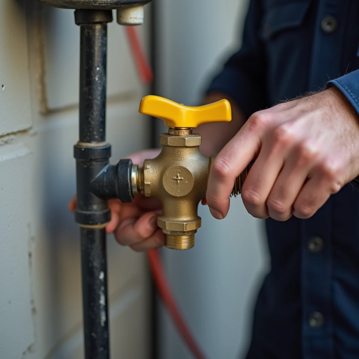 Gas supply valve being turned off at a residential water heater