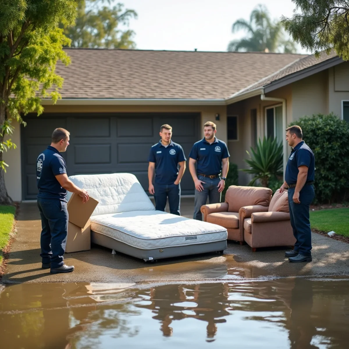 Flood-damaged belongings staged outside a Glendora home for insurance documentation