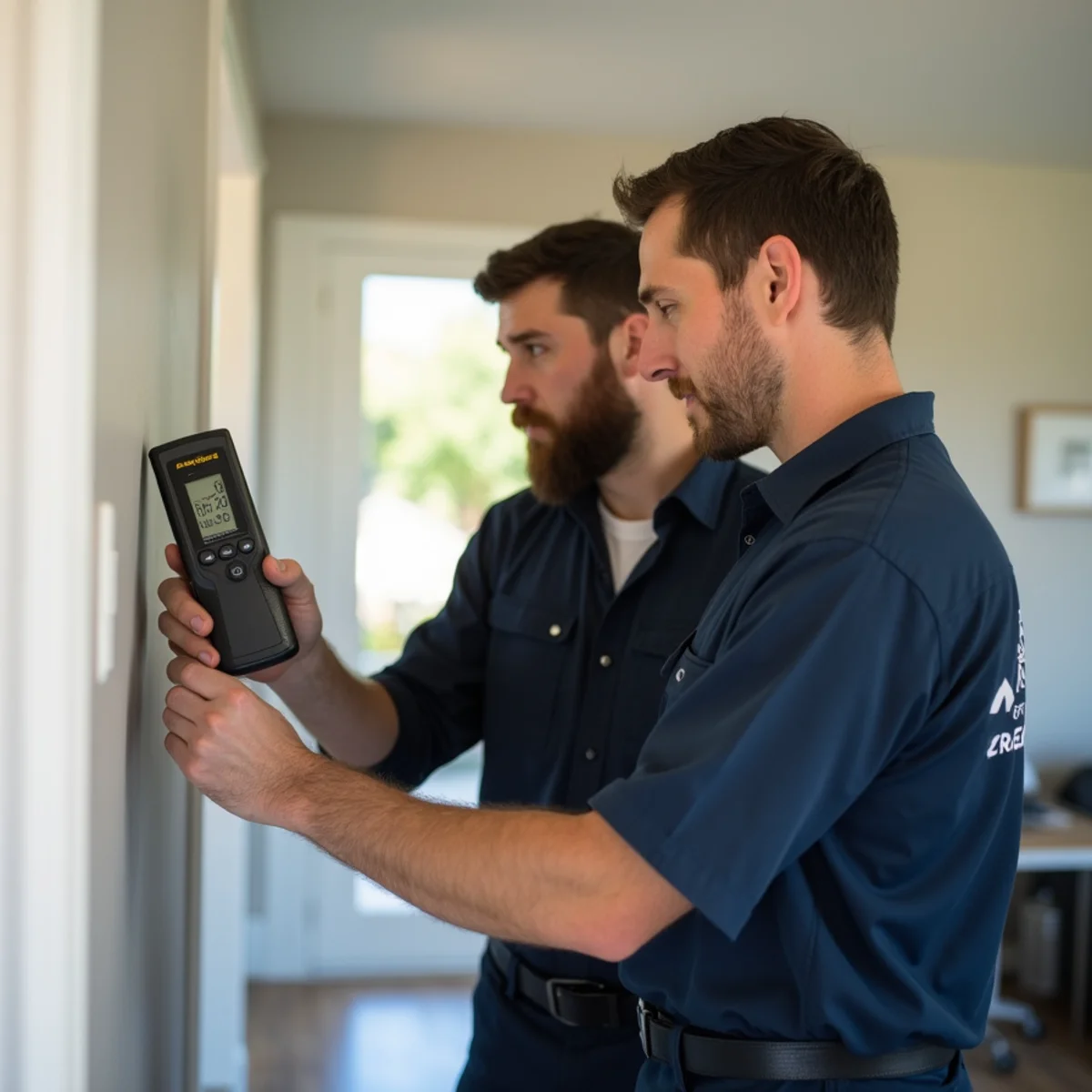 RC Water Pros technician explaining moisture readings to a homeowner