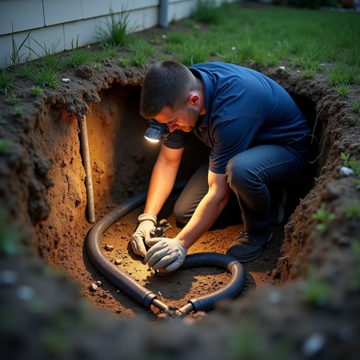 Technician pumping standing water out of a flooded crawl space beneath a Rancho Cucamonga home