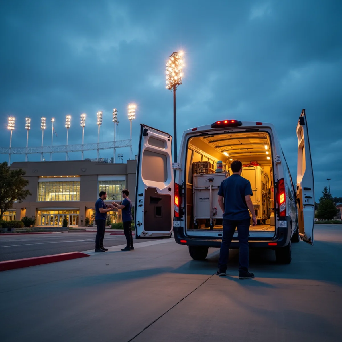 Restoration crew working near the Epicenter stadium district in Rancho Cucamonga, CA
