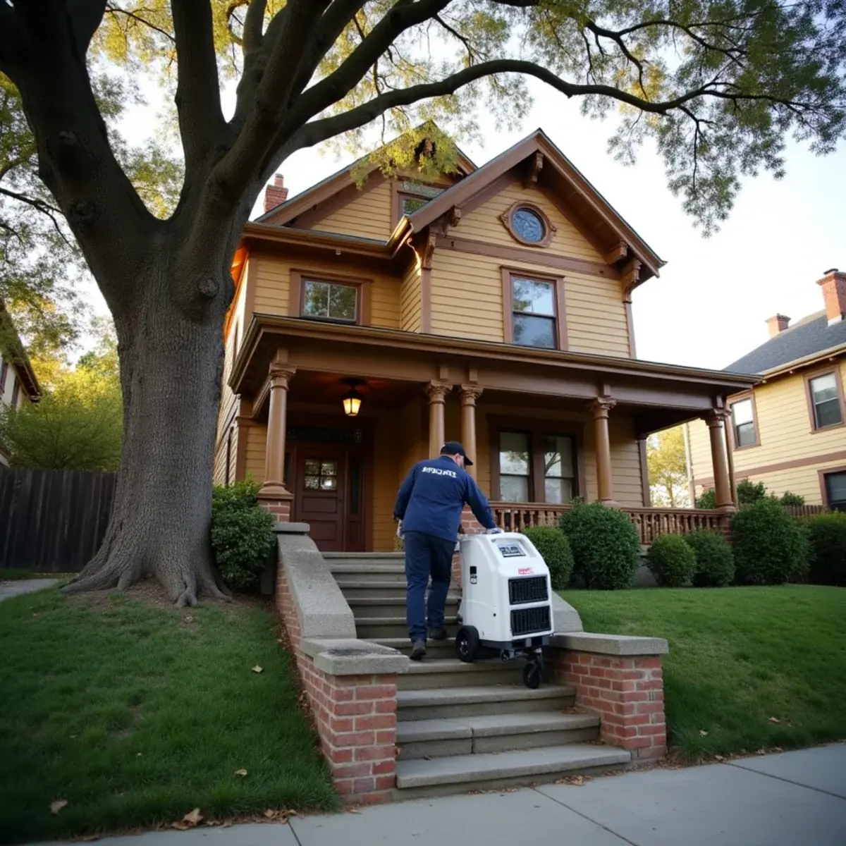 Restoration technician working carefully in a Victorian home in a Redlands historic district, CA